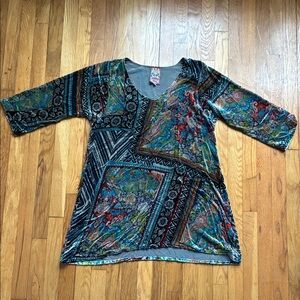 Johnny Was Silk Velvet Tunic Top Dress Medium Boho Maximalist Floral Relaxed